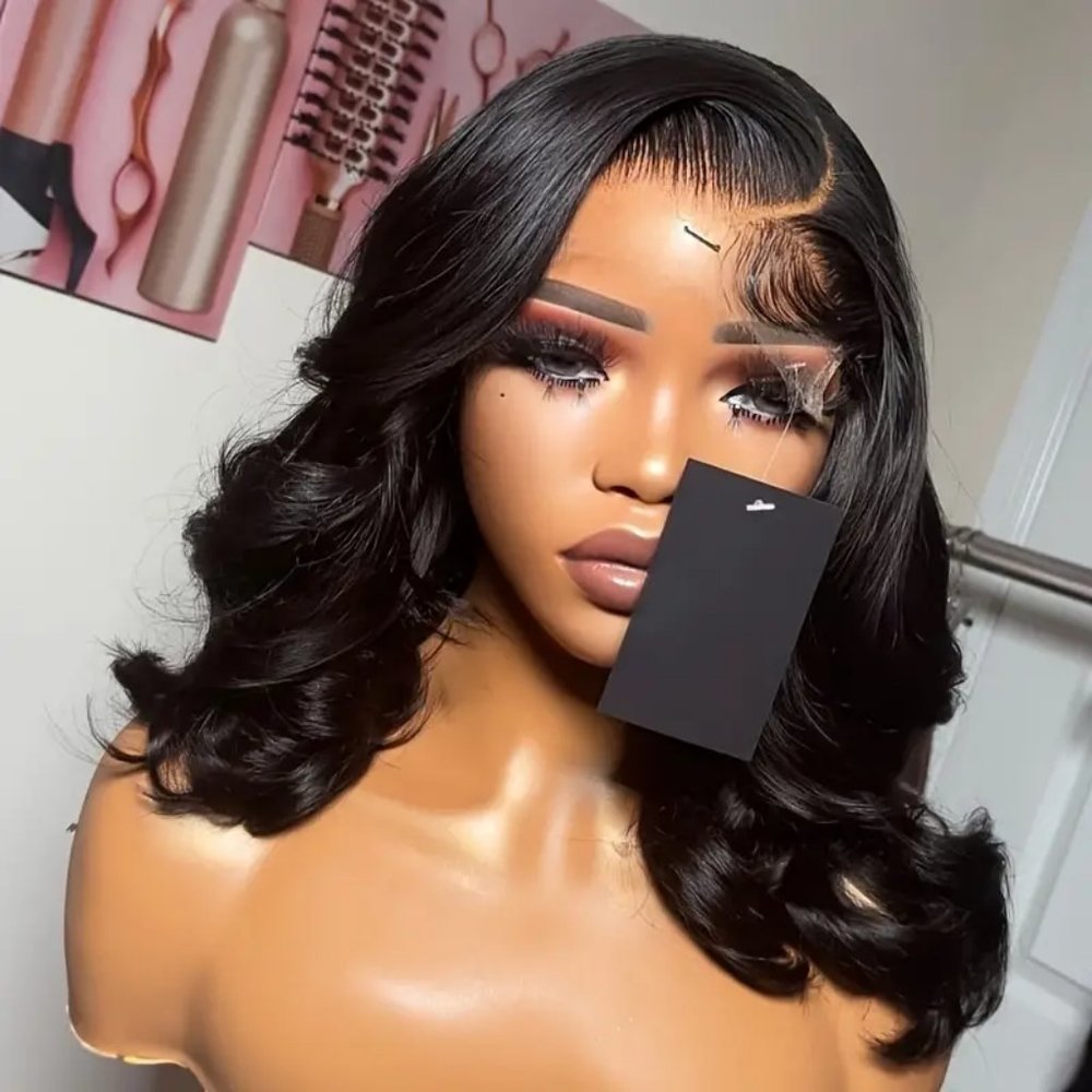180% 13x4 Human Hair Wig BOB Wig Body Wave Lace Frontal Human Hair Wig 13X4